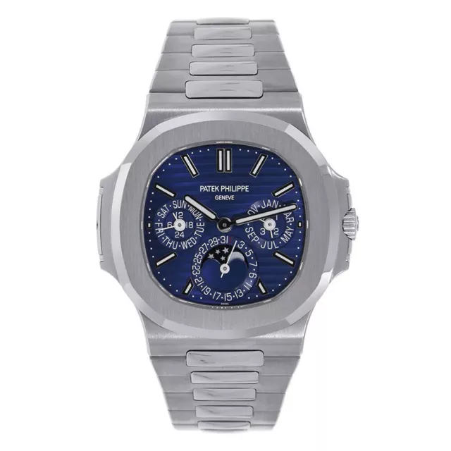 PATEK PHILIPPE NAUTILUS Watch 40MM Blue Index Hour Markers Dial White ...