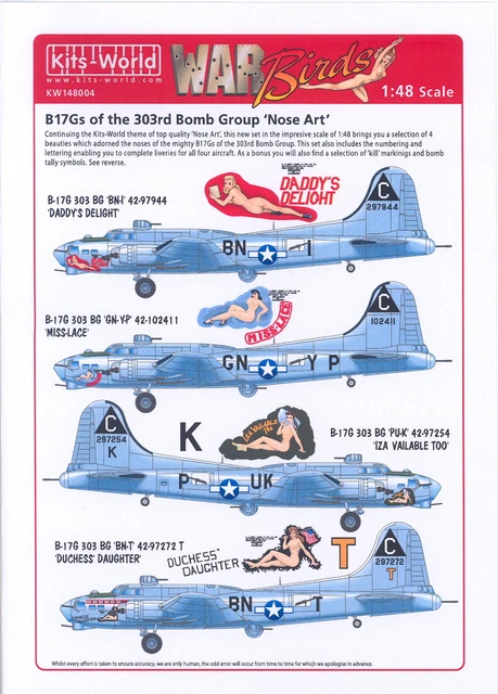 Kits World Decals 1/48 BOEING B-17G FLYING FORTRESS 303rd Bomb Group Nose Art