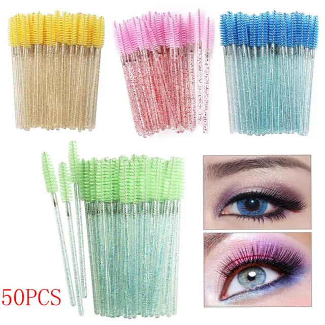 50 Pcs/Pack Disposable Crystal Eyelash Makeup Brush Diamond Handle Mascara Wands