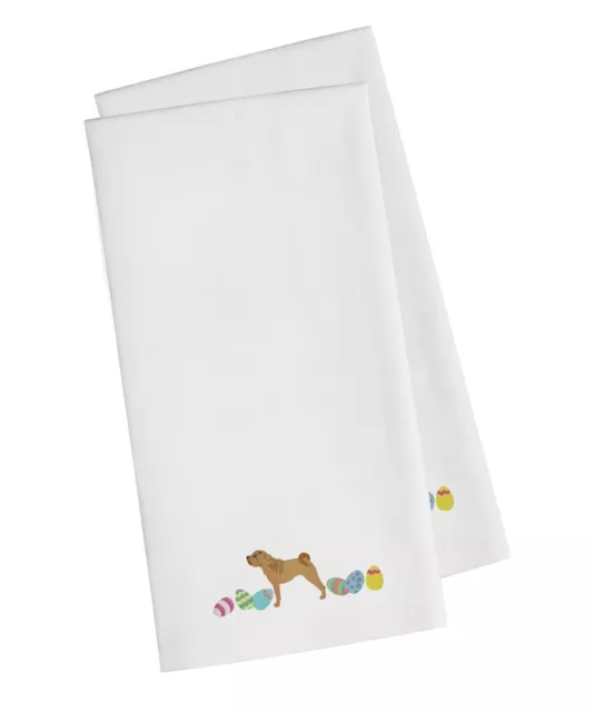 Shar Pei Easter Eggs White Embroidered Towel Set of 2 CK1684WHTWE