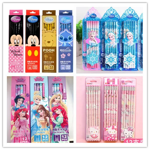 12PC Frozen Elsa HB Pencils Snow Eraser Kids Childrens Party Bag Fillers School