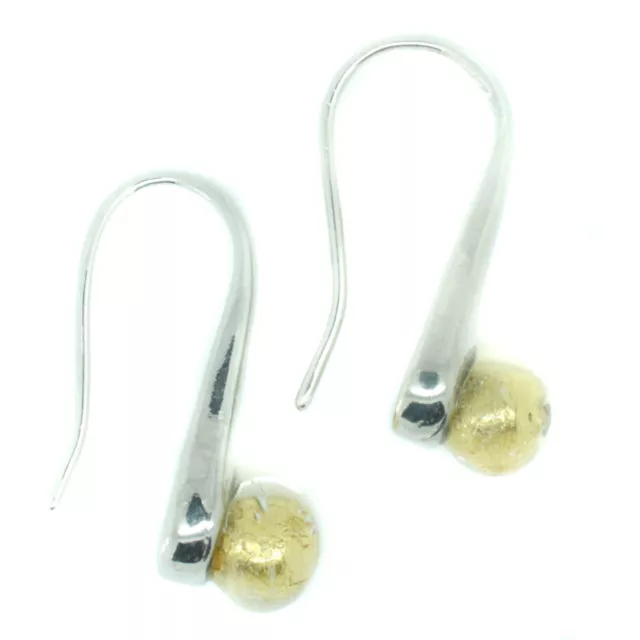 Murano Vidrio Pendientes Oro Amarillo de Color Plata 2.5cm