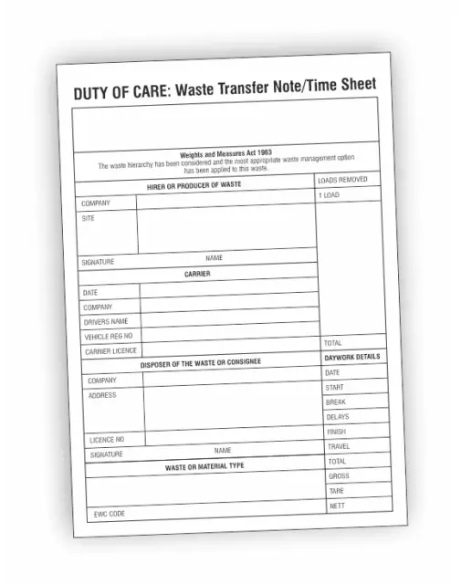 Duty of Care Waste Transfer Notes - A4 personalised 3-part