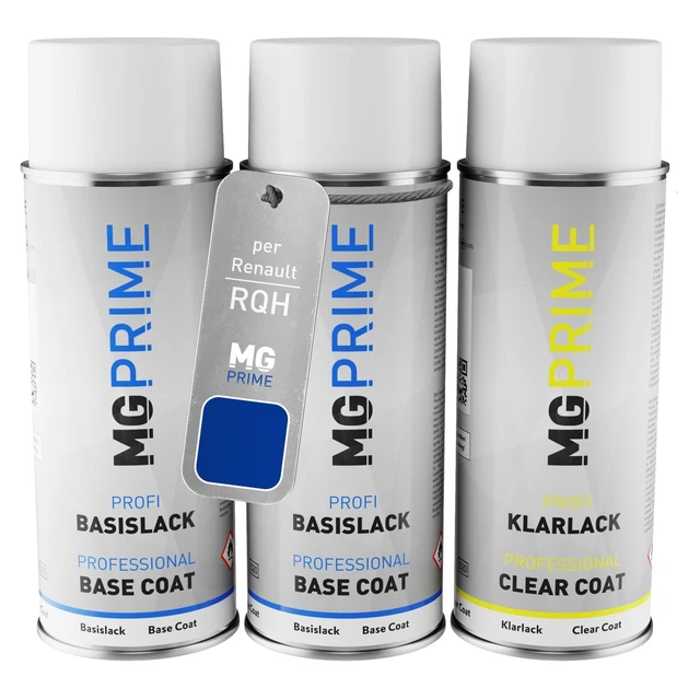 Kit Bombolette Spray Vernice Auto MG PRIME Per Renault F47 Bleu Cyclade Nacre Metallic, 400 Ml Base + Trasparente