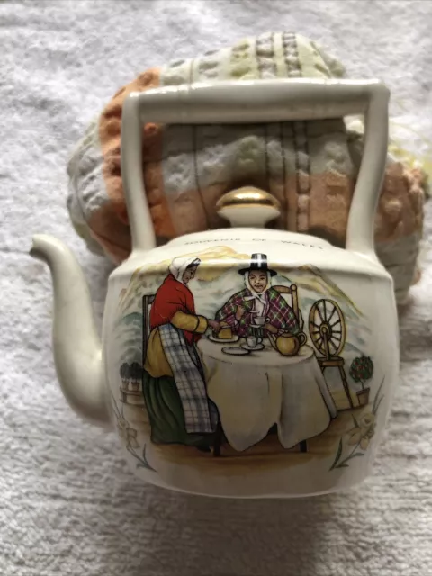 Miniature Tea Pot Pomander Pictured 2 Ladies Souvenir Of Wales