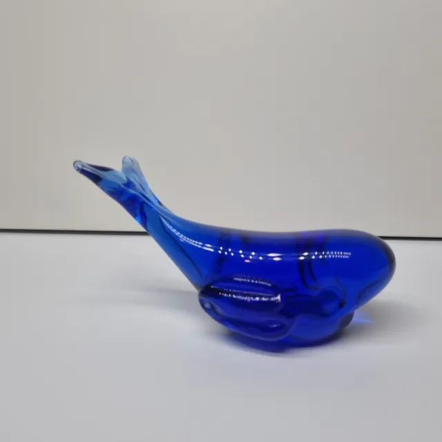 Stunning Colbalt Blue Art Glass Whale Paperweight Murano Style 13cm Vintage
