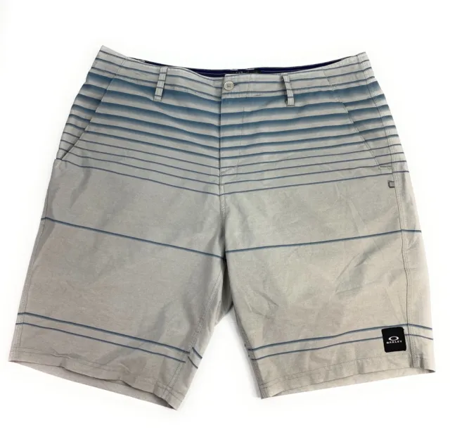 Oakley Men's Lightweight Polyester Stretch Gray Stripe Board Shorts Trunks 38