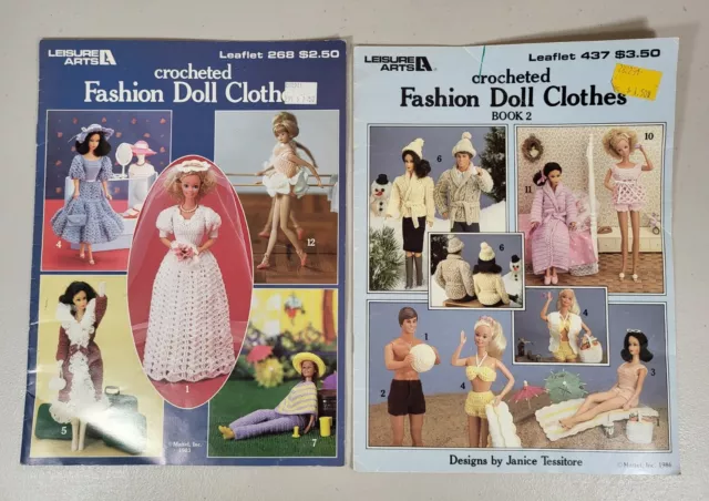 Lot Of 2 Leisure Arts Crochet Fashion Doll Clothes Leaflets