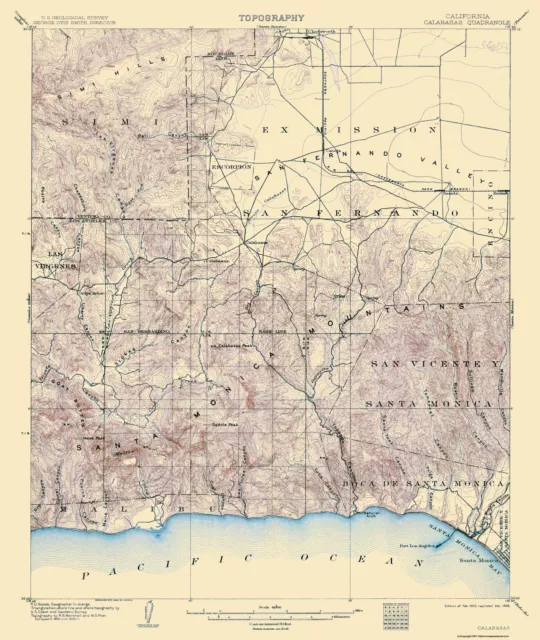 Topo Map - Calabasas California Quad - USGS 1903 - 23 x 27.25