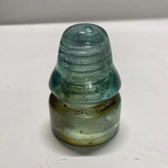 Light AQUA 0 W. BROOKFIELD 45 Cliff St. N.Y.  GLASS INSULATOR