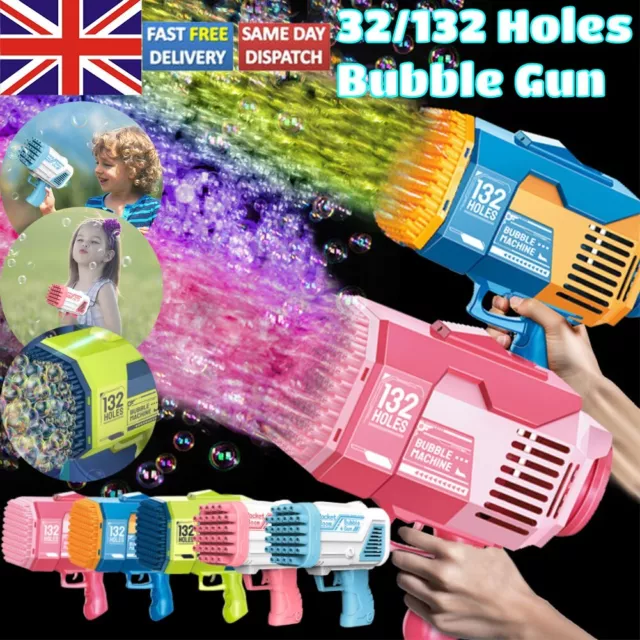 132Holes Bubble Gun Automatic Bazooka Soap Water Bubble Machine Outdoor Toy Gift