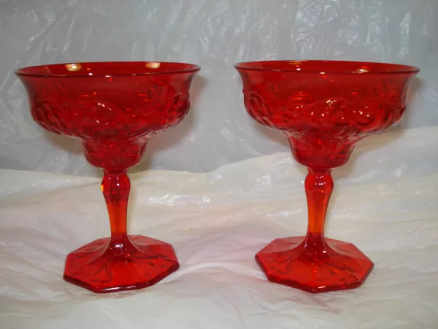 McKEE GLASS CO. ROCK CRYSTAL BRIGHT RED  6-OUNCE FOOTED CHAMPAGNE GOBLETS