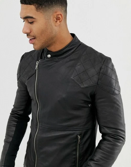 Black Leather Jacket Men Pure Lambskin Biker Size XS S M L XL XXL Custom Made