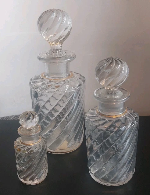 Lot De 3 Flacons En Cristal Baccarat Modèle Bambou - Très Bon état