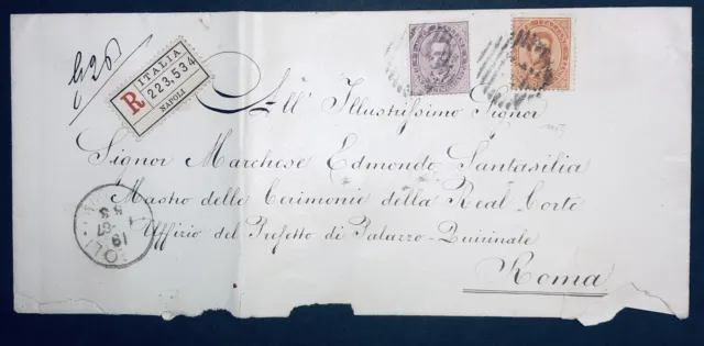 Regno 60+20 Cent 1887 Napoli Raccomandata X Roma Bella