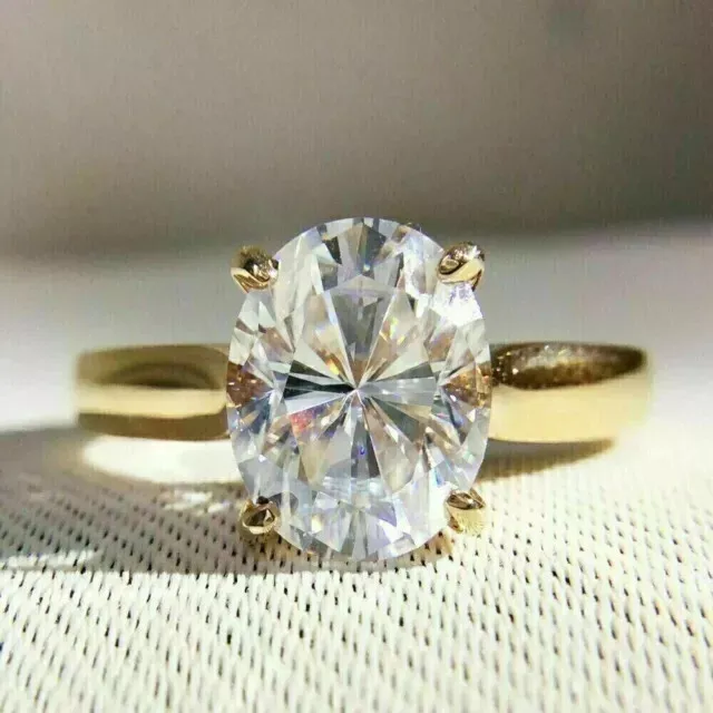 2 CT OVAL Simulated Diamond Solitaire Engagement Ring 14K Yellow Gold ...