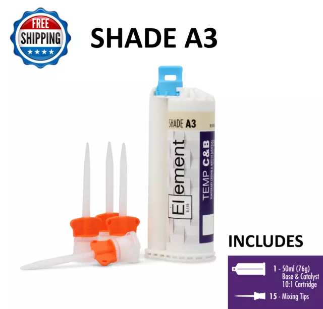 ELEMENT Temporary Crown and Bridge Material Cartridge 76g w/ 15 tips SHADE A3
