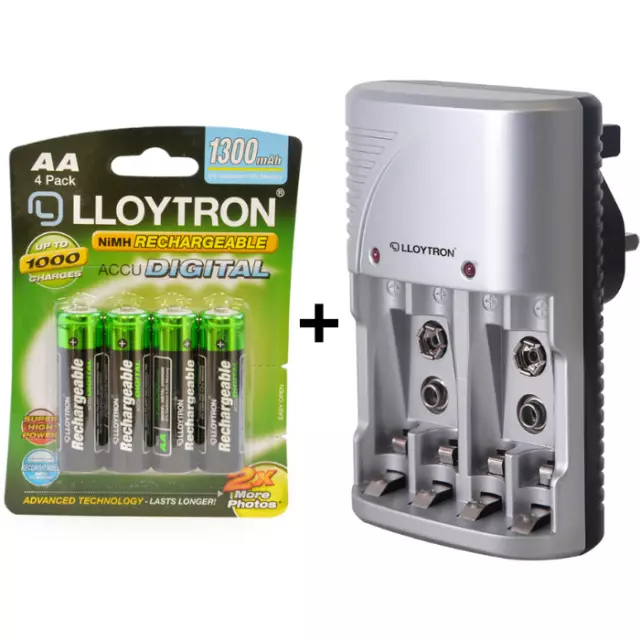 LLOYTRON MAINS BATTERY CHARGER & 4x AA RECHARGEABLE BATTERIES BUNDLE B012 B1502