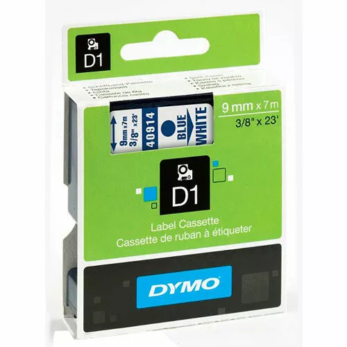 Dymo DYM40914 LabelWriter DUO D1 Label Tape, 3/8" x 23 ft, Blue on White