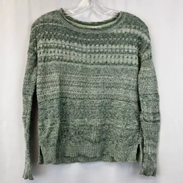Sparrow Womens Pullover Sweater Green Marled Long Sleeve Scoop Neck Slit XS