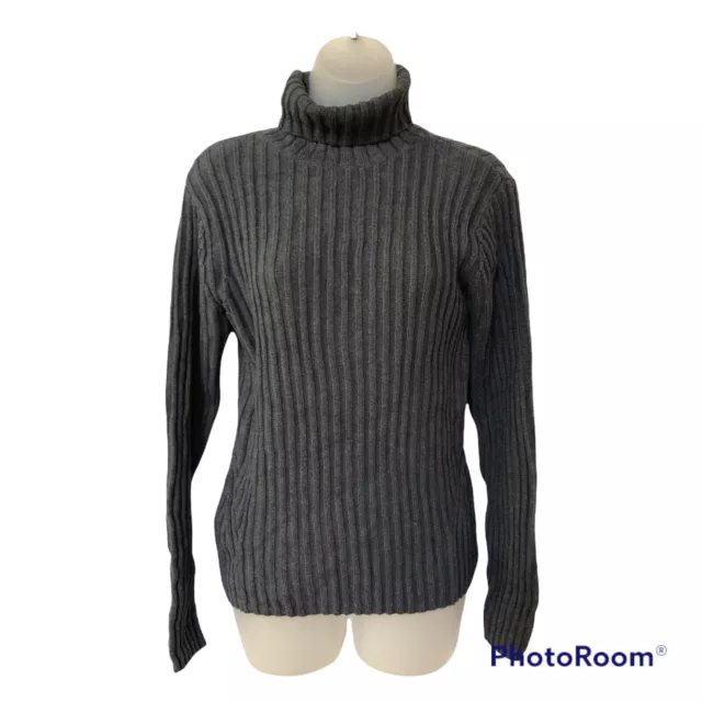 Liz Claiborne Sweater Ribbed Turtle Neck Gray Women's Pullover - Size Large