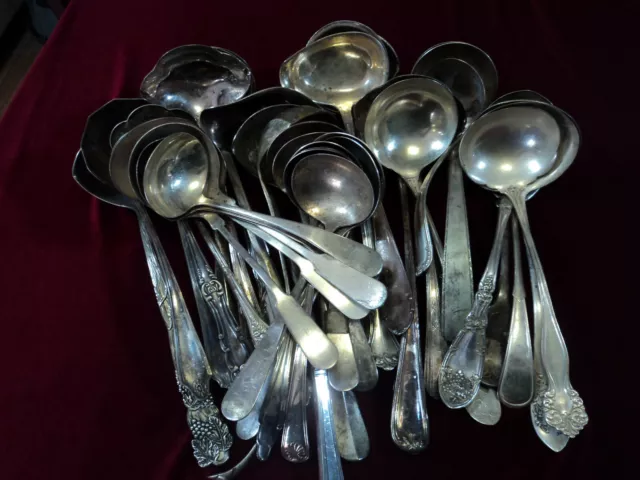 Ladles Soup Oyster Punch Lot of 45 Vintage Silverplate Craft Grade Flatware