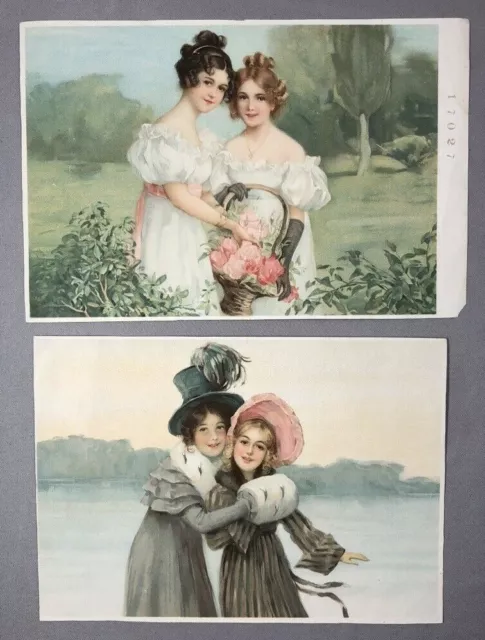 Pair 1904 VICTORIAN Girls Portrait Scrap Antique Paper Ephemera German
