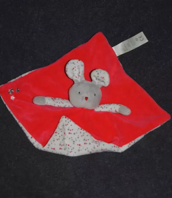 Doudou Plat Lapin Rose Blanc Gris Etoiles OBAIBI OKAIDI Souris Rouge  Etat  NEUF