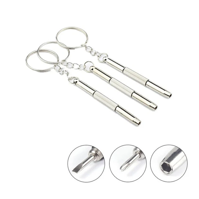 Porte-clés Mini Outil 3-en-1 - Tournevis Plat, Cruciforme Et Clé 6 Pans - Pour Bijouterie, Horlogerie