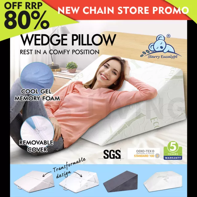 S.E. Cool Gel Memory Foam Wedge Pillow Cushion Pillows Back Support Bamboo Plush