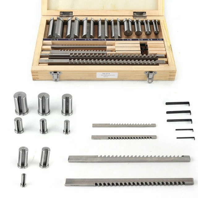 18pc Keyway Broach Kit Inch Size Broaching Cutter Bushing Shim Set Silver
