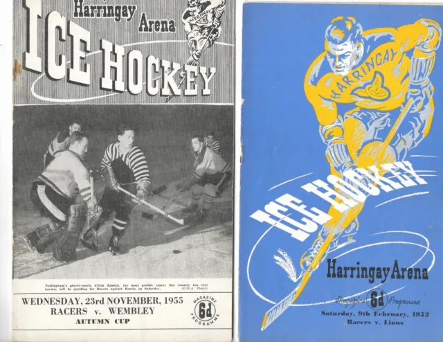 2 Ice Hockey programmes both Harringay Racers v Wembley Lions 1952 & 1955