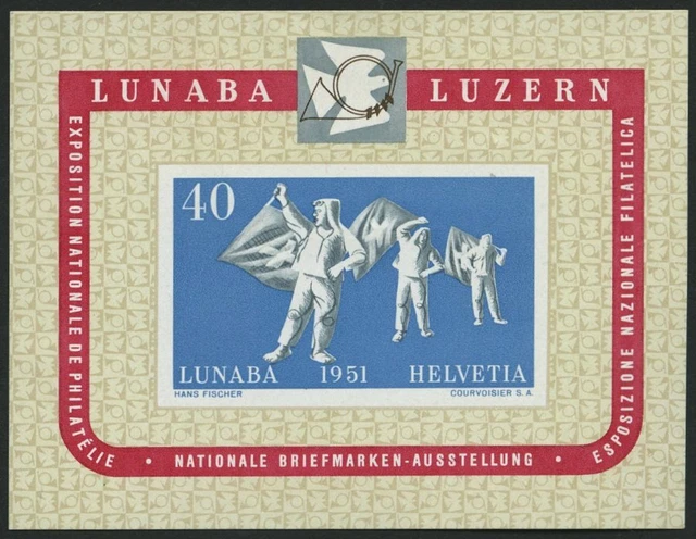 SCHWEIZ Bl. 14 **, 1951, Bl. LUNABA, feinst, Mi. 260.-