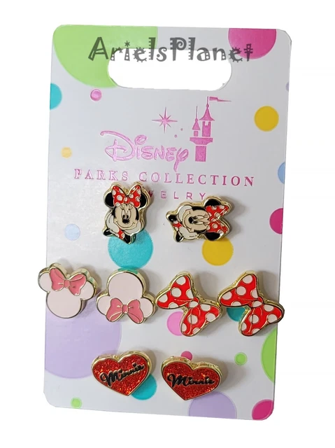 Disney Parks Collection Jewelry Minnie Mouse Heart & Bow Kids Earrings Set of 4
