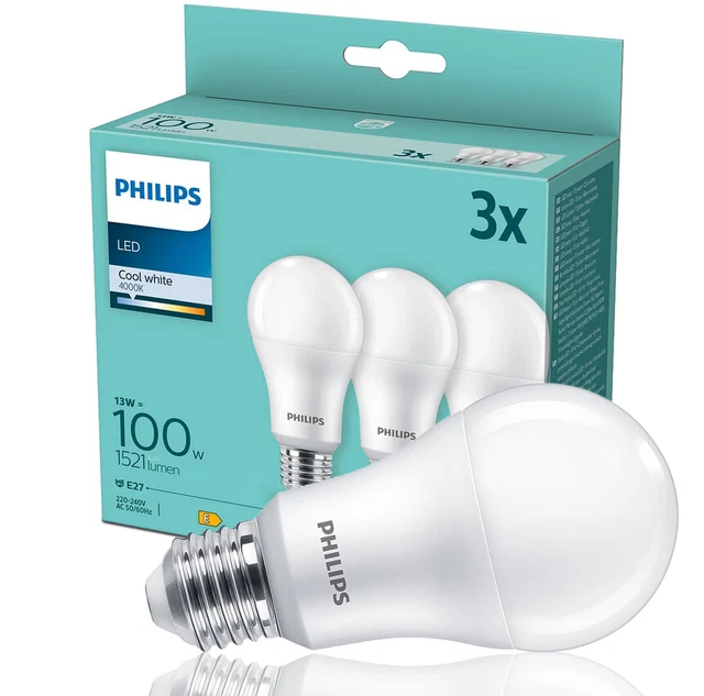 Ampoules LED Philips Lot De 3 - E27 Équivalent 40W, Blanc Chaud 2700K, Classe A, 35000h Durée De Vie