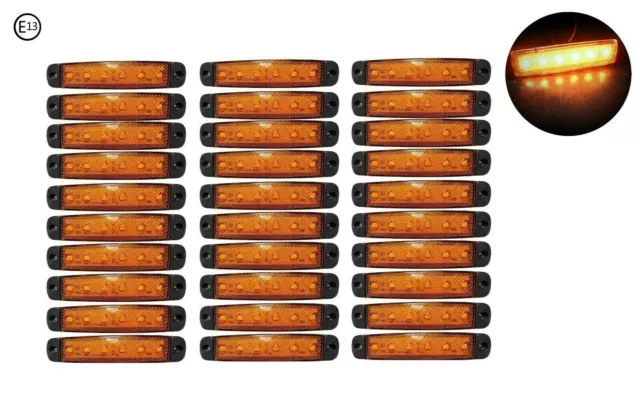 30 pcs ORANGE AMBER 12V 6 LED Side Marker Indicators Lights Truck Trailer Bus