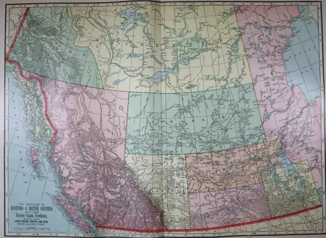 Old (Lg14x22) 1904 Cram's Atlas Map WEST CANADA TERRITORIES ~ Free S&H ~Inv#297