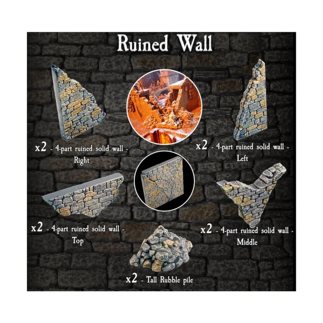 Dwarven Forge Castle Builder Ruined Wall NM