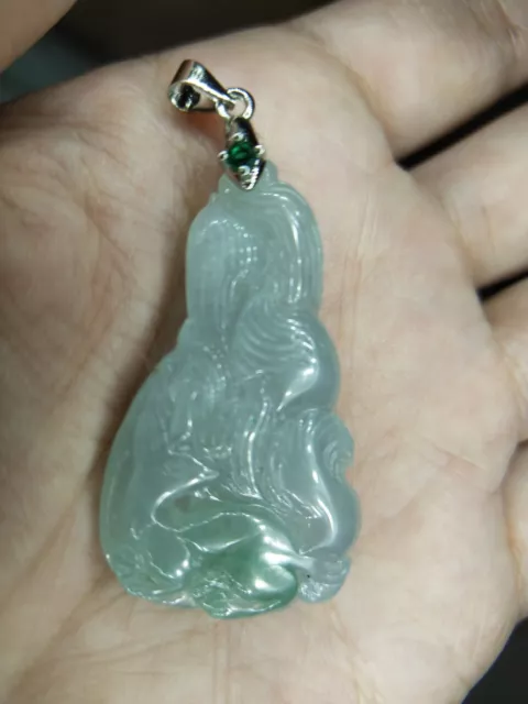 Certified Grade A Burma green old jadeite jade Fox tail kitsune pendant necklace