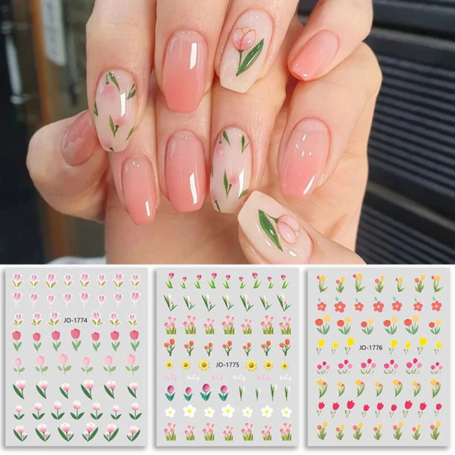 1 hoja de flores uñas pegatinas autoadhesivas arte decoración pegatinas tulipanes diseño ❤