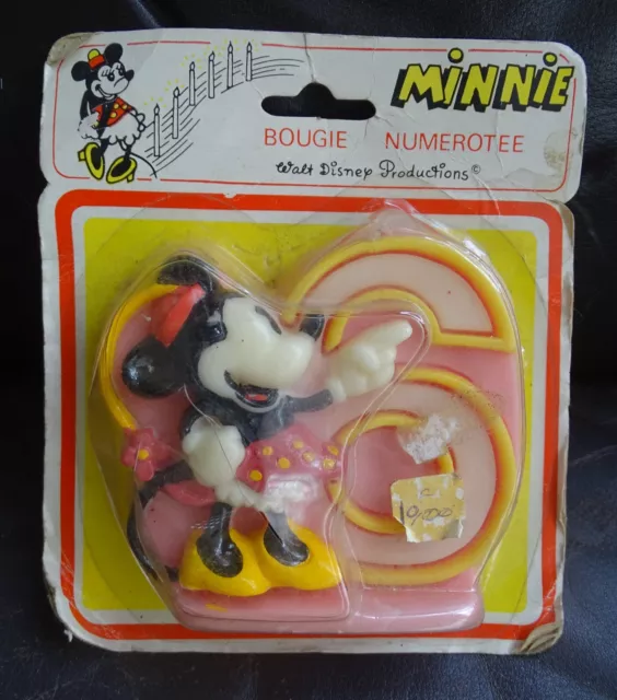 Rare ancienne bougie 6 ème Anniversaire Mickey Minnie Walt Disney vintage 70 80s