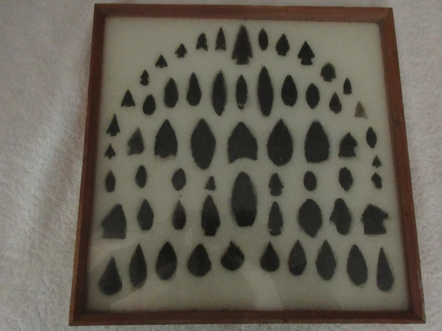 Very Nice Framed Lot Of Sixty Old California Obsidian Points With Doc--Nr!