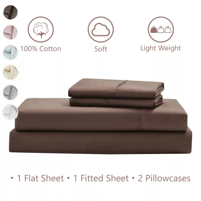 100% Cotton Sheet Sets Flat Fitted Sheet Pillowcases Single/KS/D/Queen King Bed