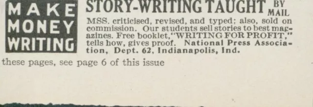 1915 Make Money Story Writing Taught For Profit Indianapolis IN Vtg Print Ad CO5