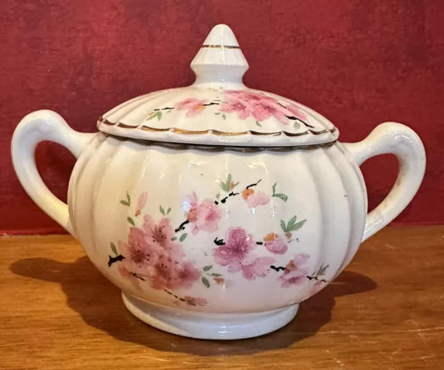 W. S. George PEACH BLOSSOM (Bolero) Covered Sugar Bowl READ DESCRIPTION