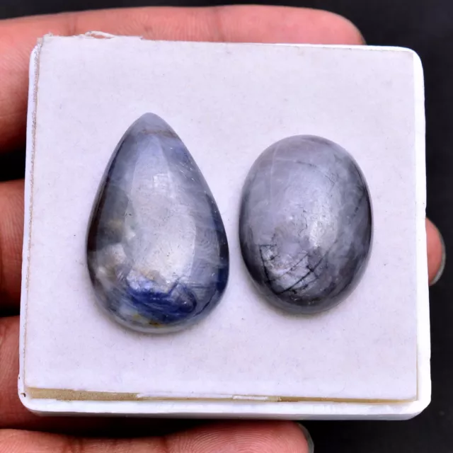 2 Pcs Natural Sapphire Untreated Cabochon Huge Size Loose Gemstones Lot~126 Cts