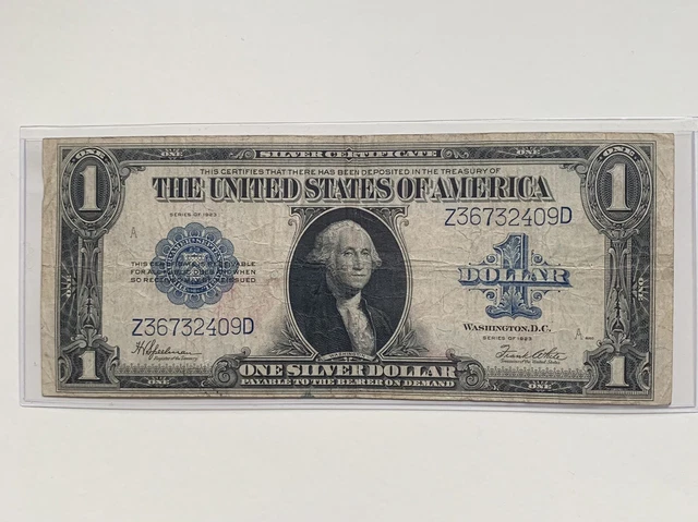 1923 Silver Certificate $1 Large Note Good Condition Washington Blue Seal- NR