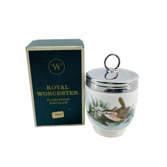 VTG Royal Worcester Porcelain Egg Coddler Cup Woodland Birds England Orig Box