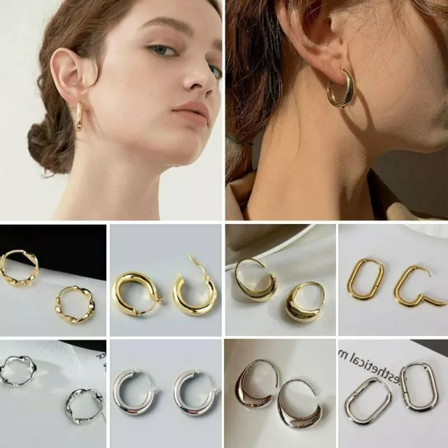 Silver Plated Korean Earrings U Shape Hoop Charm Stud Geometric Jewelry Women