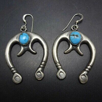 Turquoise Hook Earrings Ethnic 925 Silver Carved Pattern Horn Character Earrings